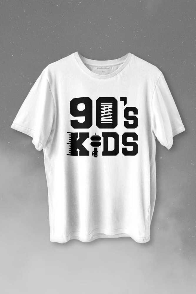 Doksanlar Çocuğu 90s Kids 1990'lar Nostalji Baskılı Beyaz Tişört Unisex