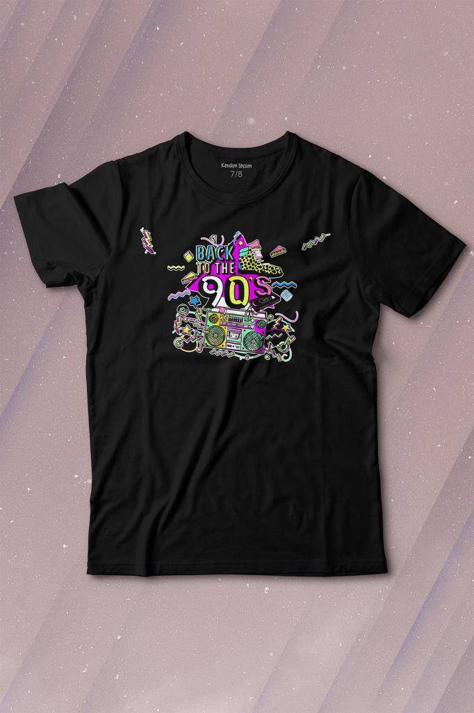 Doksanlar Pop 90's Retro Vintage Baskılı Çocuk Tişört Siyah