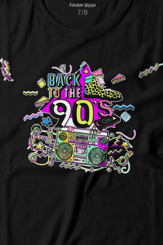 Doksanlar Pop 90's Retro Vintage Baskılı Çocuk Tişört Siyah (1)