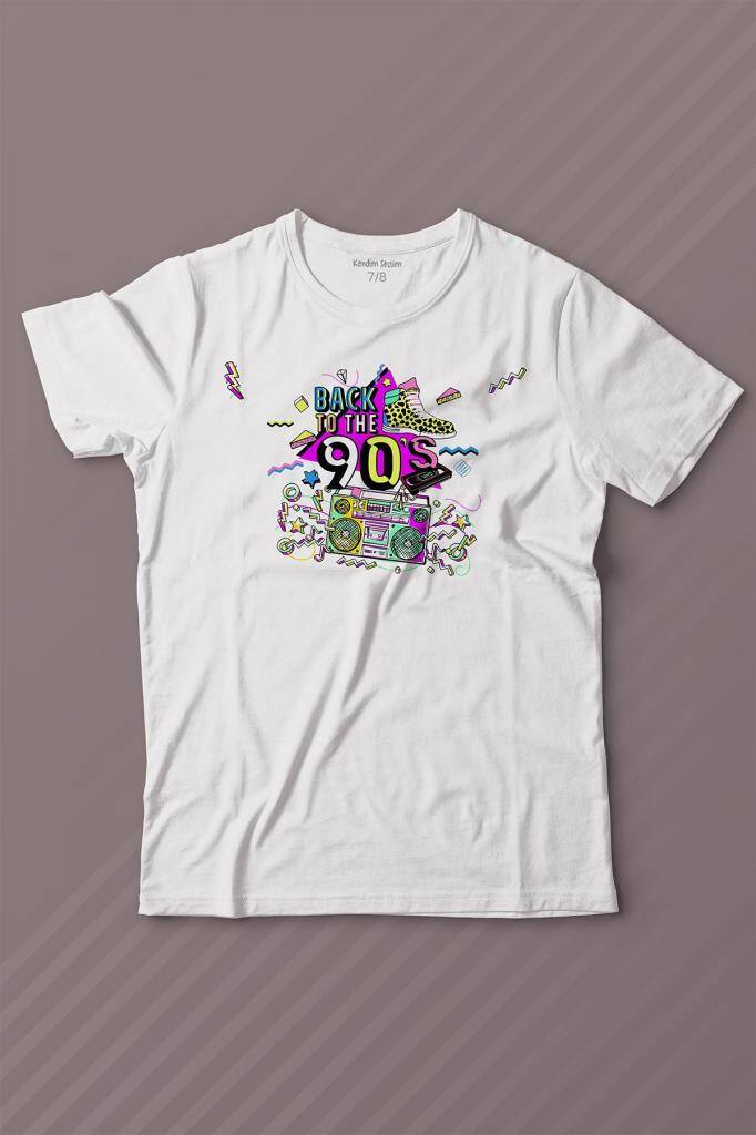 Doksanlar Pop 90's Retro Vintage Baskılı Çocuk Tişört Beyaz