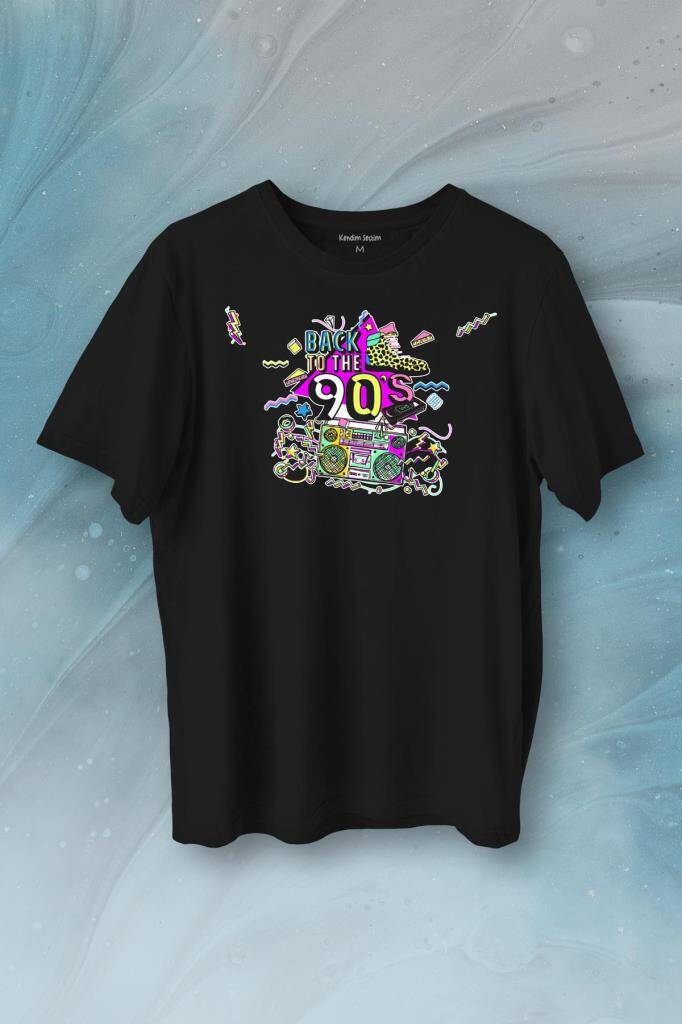 Doksanlar Pop 90's Retro Vintage Baskılı Siyah Tişört Unisex