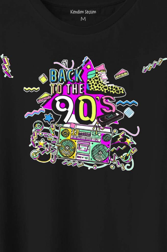 Doksanlar Pop 90's Retro Vintage Baskılı Siyah Tişört Unisex (1)