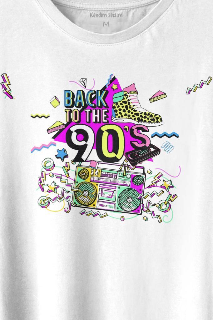 Doksanlar Pop 90's Retro Vintage Baskılı Beyaz Tişört Unisex (1)