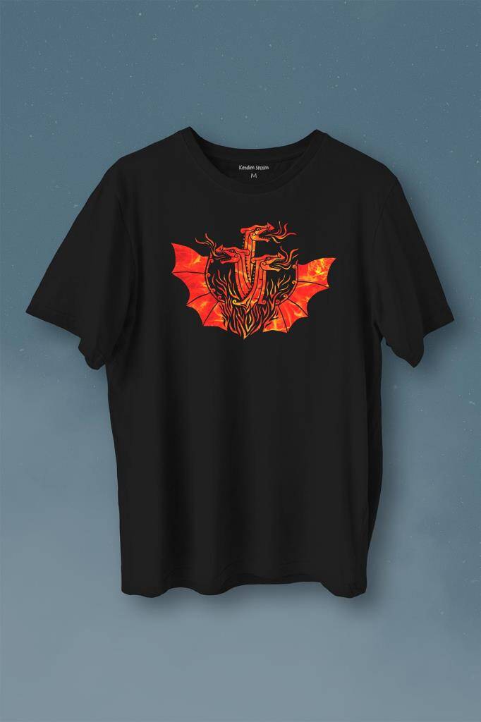 Dragon House Of Targaryen Aegon Ejder Alev Baskılı Siyah Tişört Unisex
