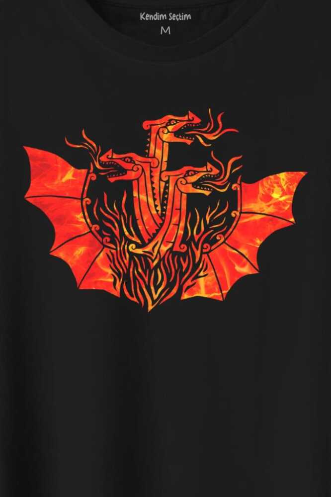Dragon House Of Targaryen Aegon Ejder Alev Baskılı Siyah Tişört Unisex - 2