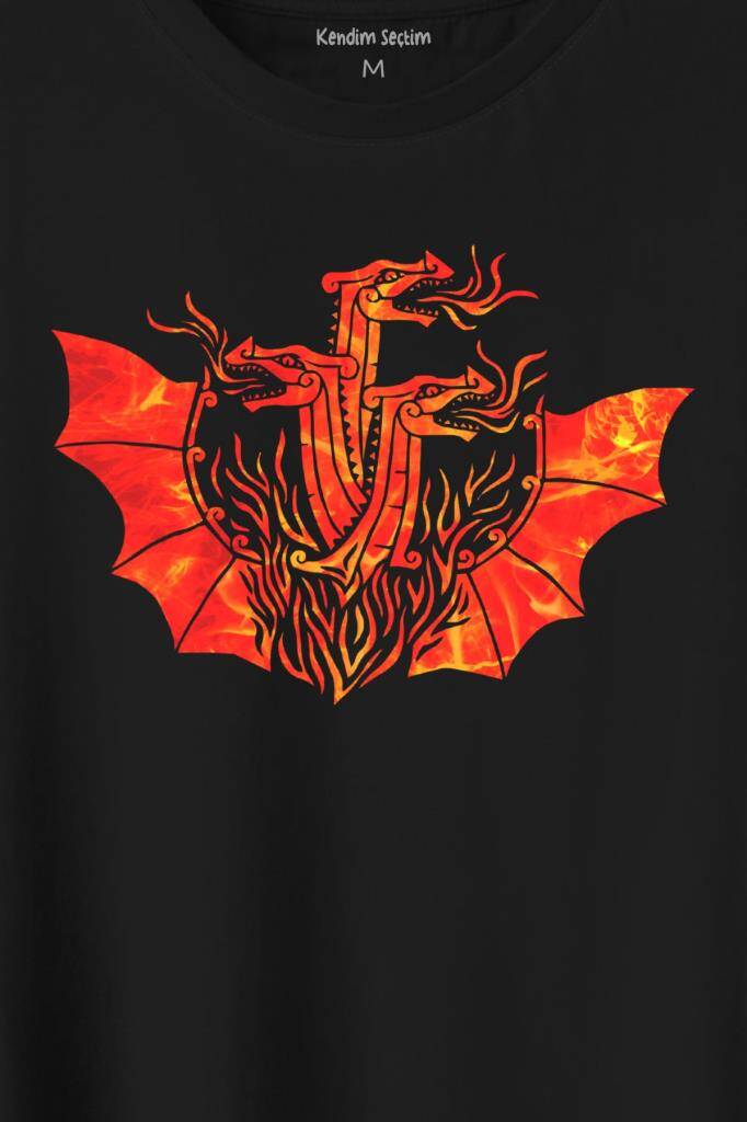 Dragon House Of Targaryen Aegon Ejder Alev Baskılı Siyah Tişört Unisex (1)
