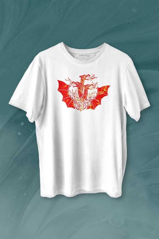 Dragon House Of Targaryen Aegon Ejder Alev Baskılı Beyaz Tişört Unisex
