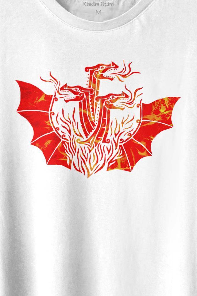 Dragon House Of Targaryen Aegon Ejder Alev Baskılı Beyaz Tişört Unisex (1)