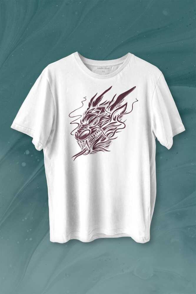Dragon Japanese Ejder Japon Baskılı Beyaz Tişört Unisex