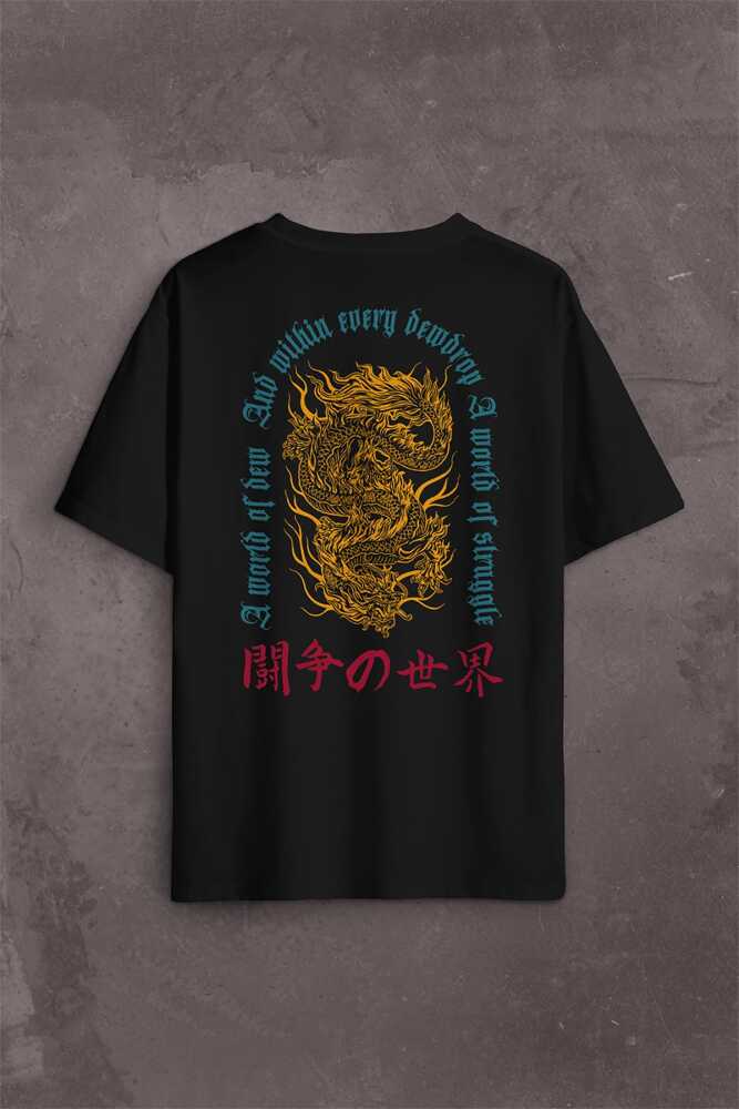 Dragon Japanese Urban Drake Ejder Japonca Uzak Doğu Sırt Ön Baskılı Oversize Tişört Unisex