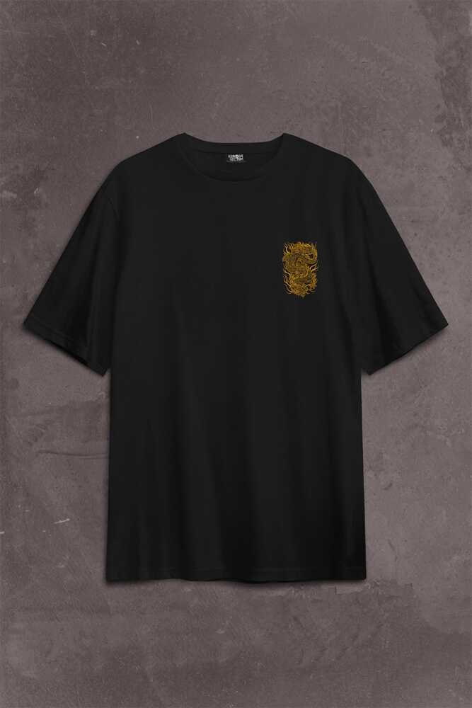 Dragon Japanese Urban Drake Ejder Japonca Uzak Doğu Sırt Ön Baskılı Oversize Tişört Unisex (1)