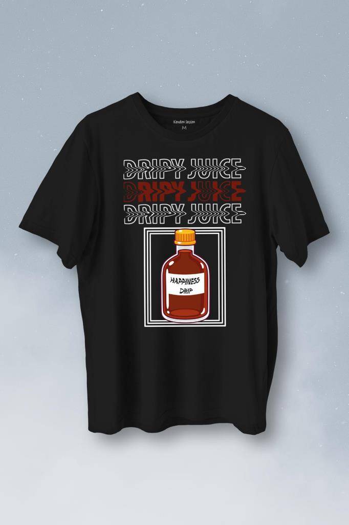 Drippy Juice Esprili Streetwear Baskılı Siyah Tişört Unisex