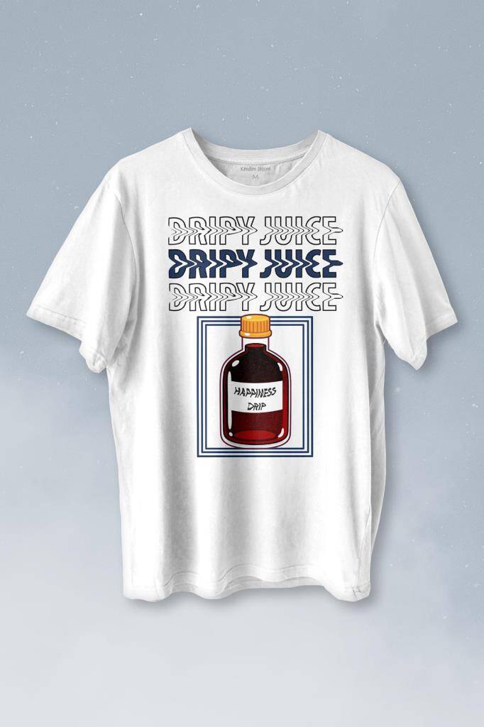 Drippy Juice Esprili Streetwear Baskılı Beyaz Tişört Unisex