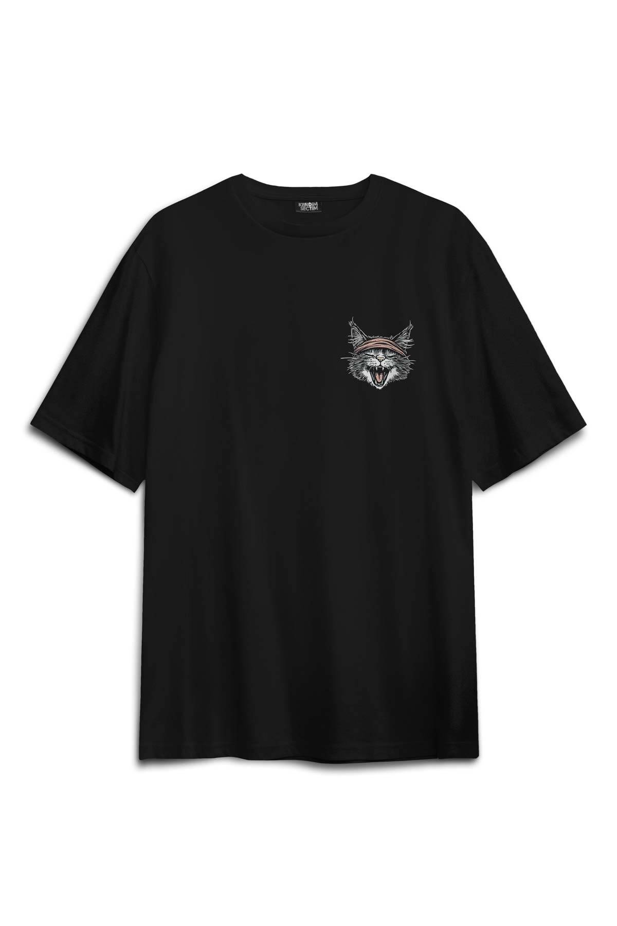 Drummer Cat Kedi Davulcu Müzik Music Drum Cute Baskılı Siyah Unisex Oversize Tişört - 1