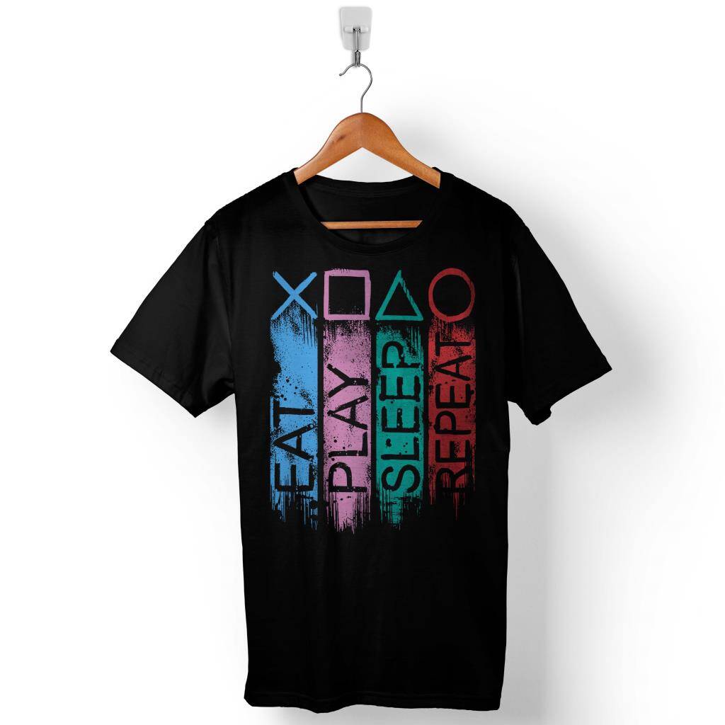 Eat Play Sleep Repeat Play Station Oyun Konsolu Baskılı Tişört Unisex