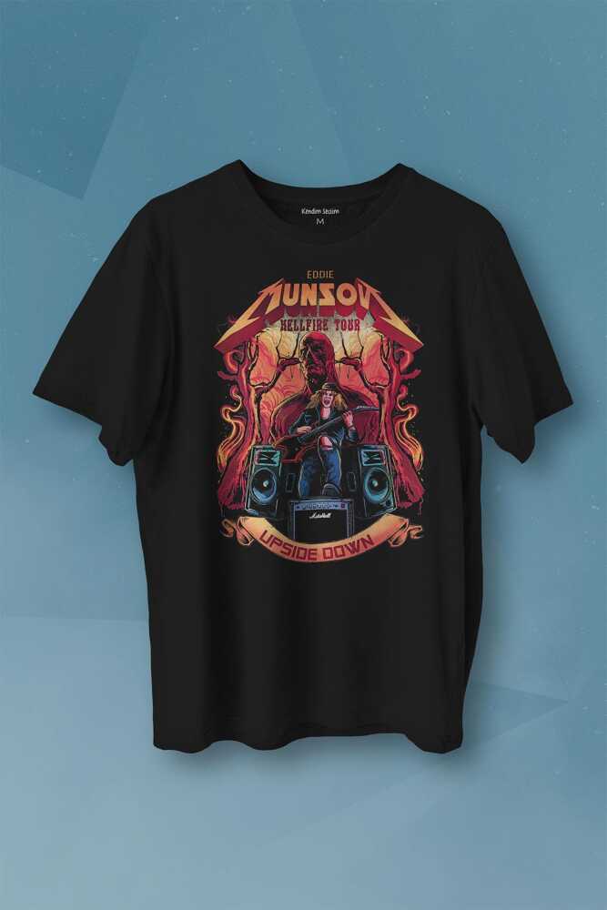 Eddie Munson Hell Fire Club Hellfire Tour Baskılı Tişört Unisex