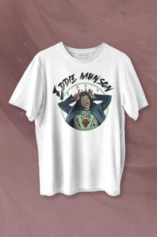 Eddie Munson Stranger Things Sezon 4 Baskılı Beyaz Tişört Unisex
