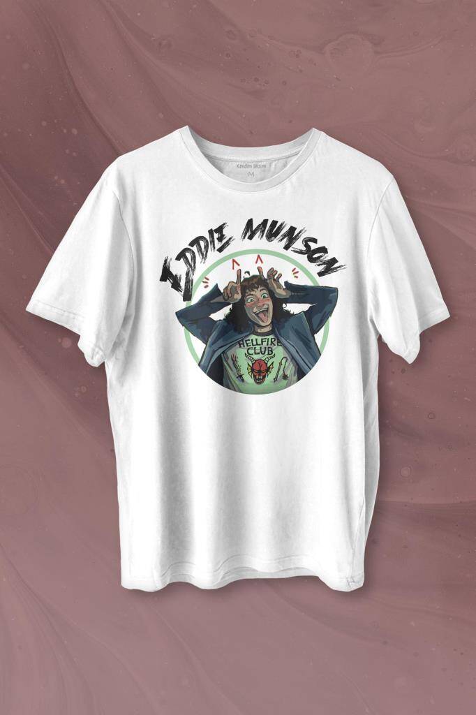 Eddie Munson Stranger Things Sezon 4 Baskılı Beyaz Tişört Unisex