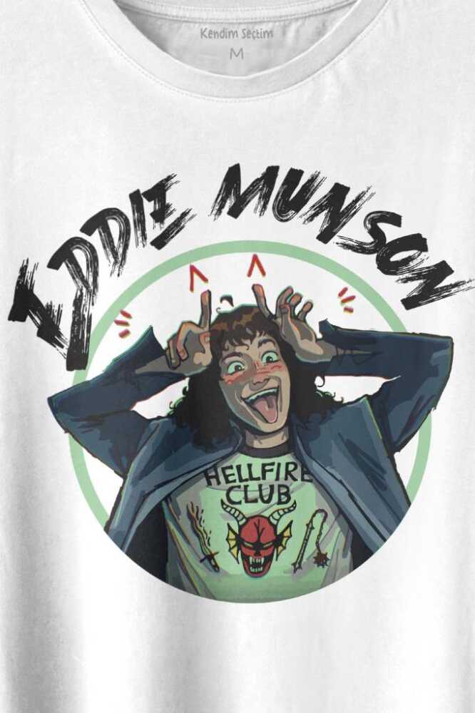 Eddie Munson Stranger Things Sezon 4 Baskılı Beyaz Tişört Unisex (1)