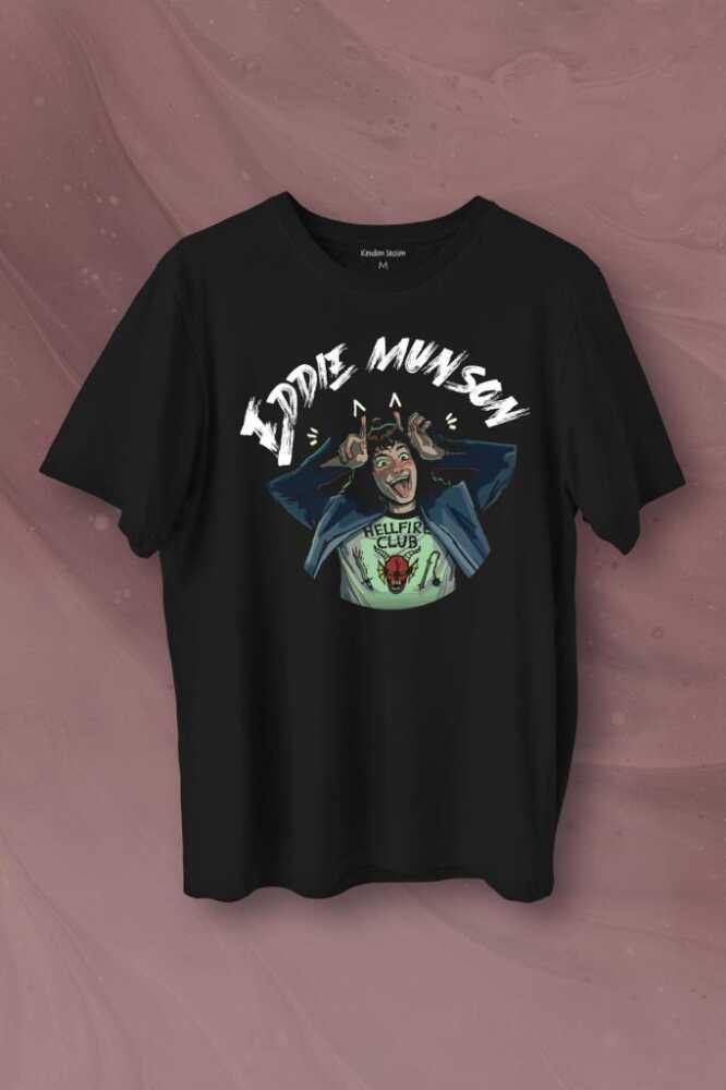 Eddie Munson Stranger Things Sezon 4 Baskılı Siyah Tişört Unisex