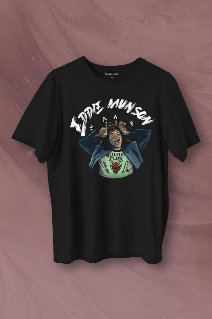 Eddie Munson Stranger Things Sezon 4 Baskılı Siyah Tişört Unisex