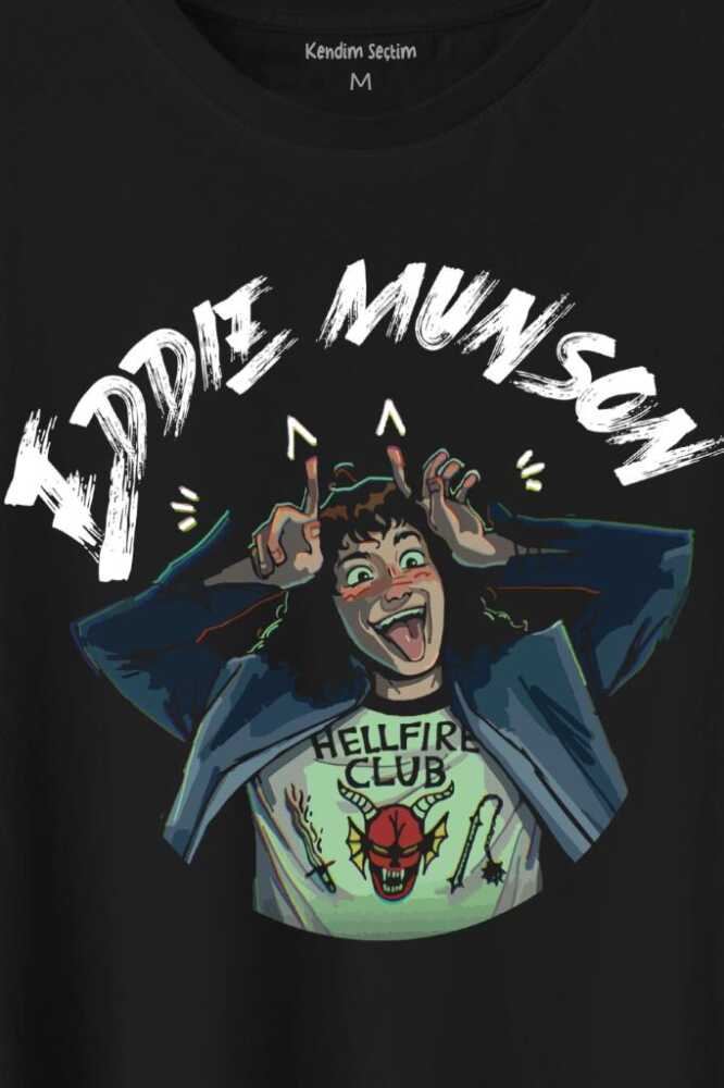 Eddie Munson Stranger Things Sezon 4 Baskılı Siyah Tişört Unisex (1)