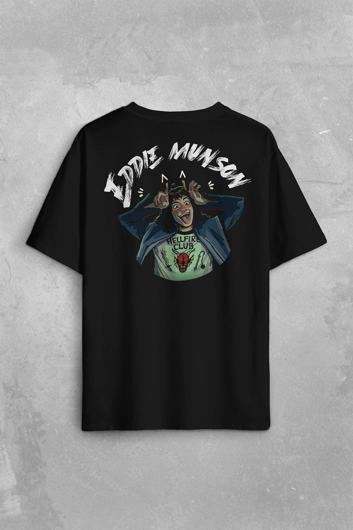 Eddie Munson Stranger Things Sezon 4 Sırt Ön Baskılı Siyah Oversize Tişört Unisex
