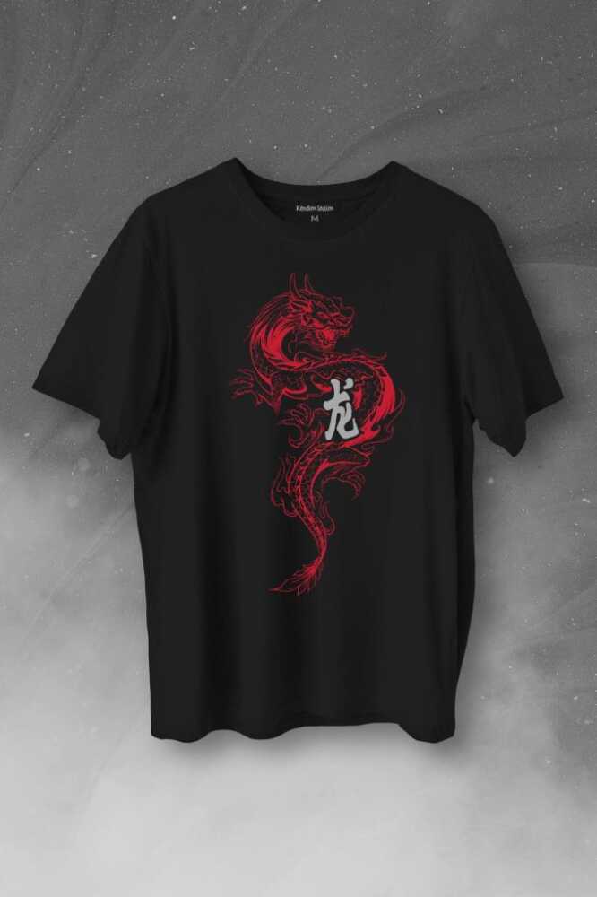 Ejder Dragon Uzak Doğu Japanese Drake Japonca Baskılı Siyah Tişört Unisex