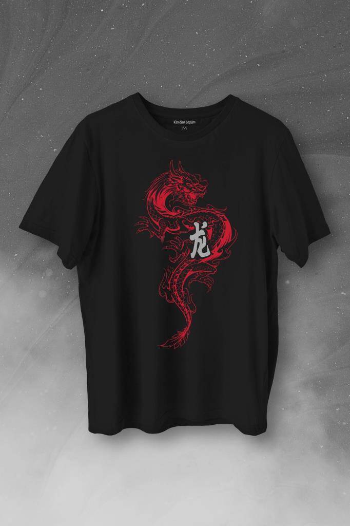 Ejder Dragon Uzak Doğu Japanese Drake Japonca Baskılı Siyah Tişört Unisex