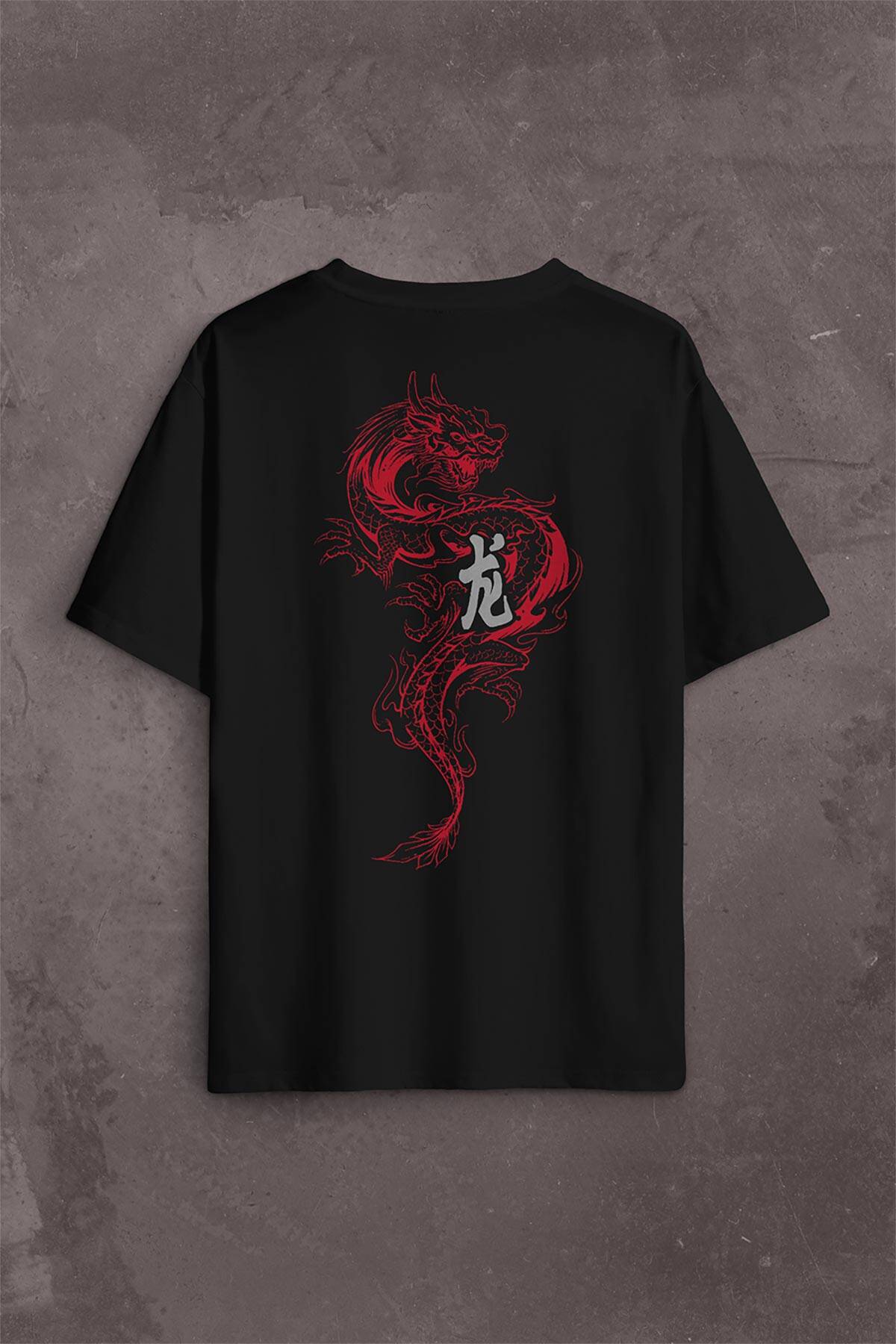 Ejder Dragon Uzak Doğu Japanese Drake Japonca Sırt Ön Baskılı Siyah Oversize Tişört Unisex