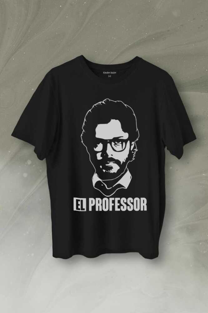 El Professor La Casa De Papel Profesör Baskılı Siyah Tişört Unisex