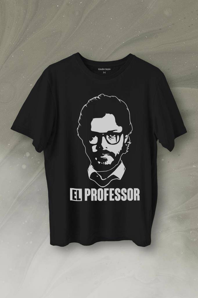 El Professor La Casa De Papel Profesör Baskılı Siyah Tişört Unisex