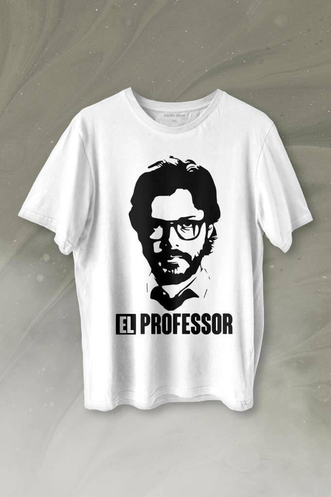 El Professor La Casa De Papel Profesör Baskılı Beyaz Tişört Unisex