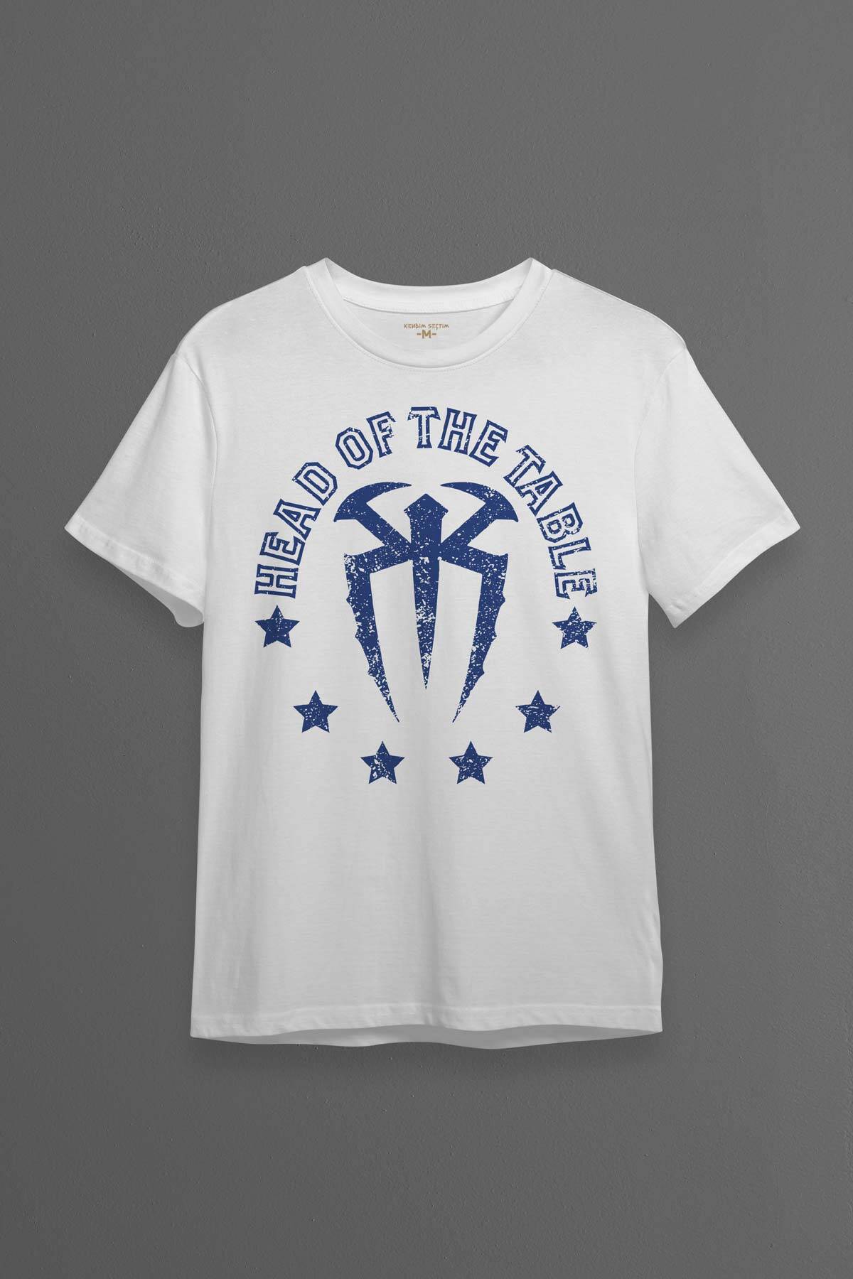 Erkek Tişört Head Of The Table Roman Reigns Spor Gym Beyaz Baskılı