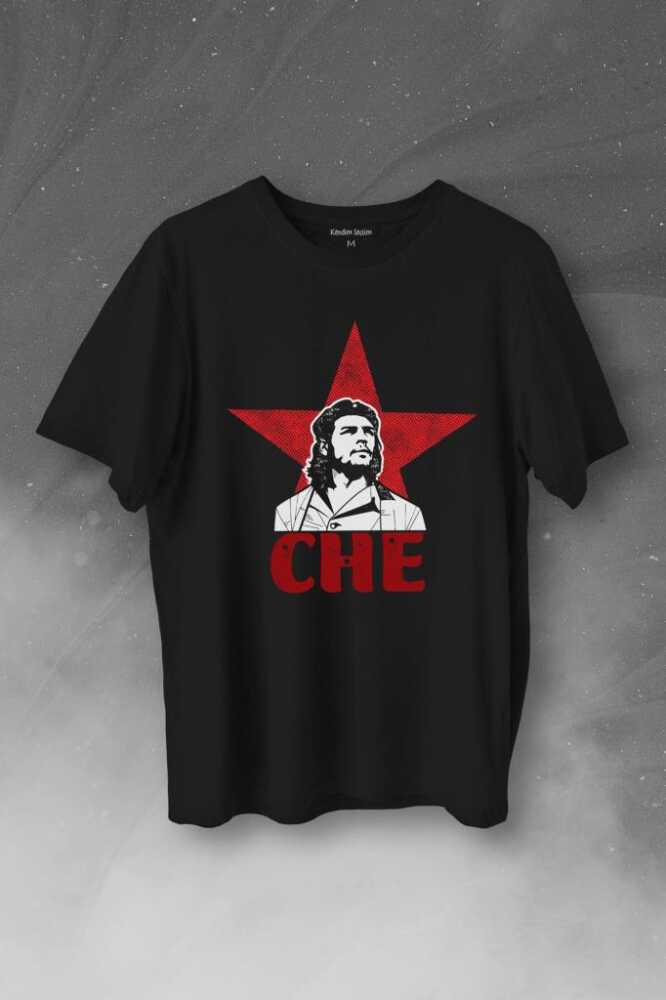 Ernesto Che Guevara Red Star Kırmızı Yıldız Baskılı Siyah Tişört Unisex