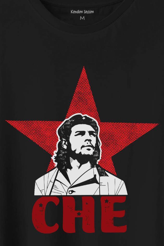 Ernesto Che Guevara Red Star Kırmızı Yıldız Baskılı Siyah Tişört Unisex (1)