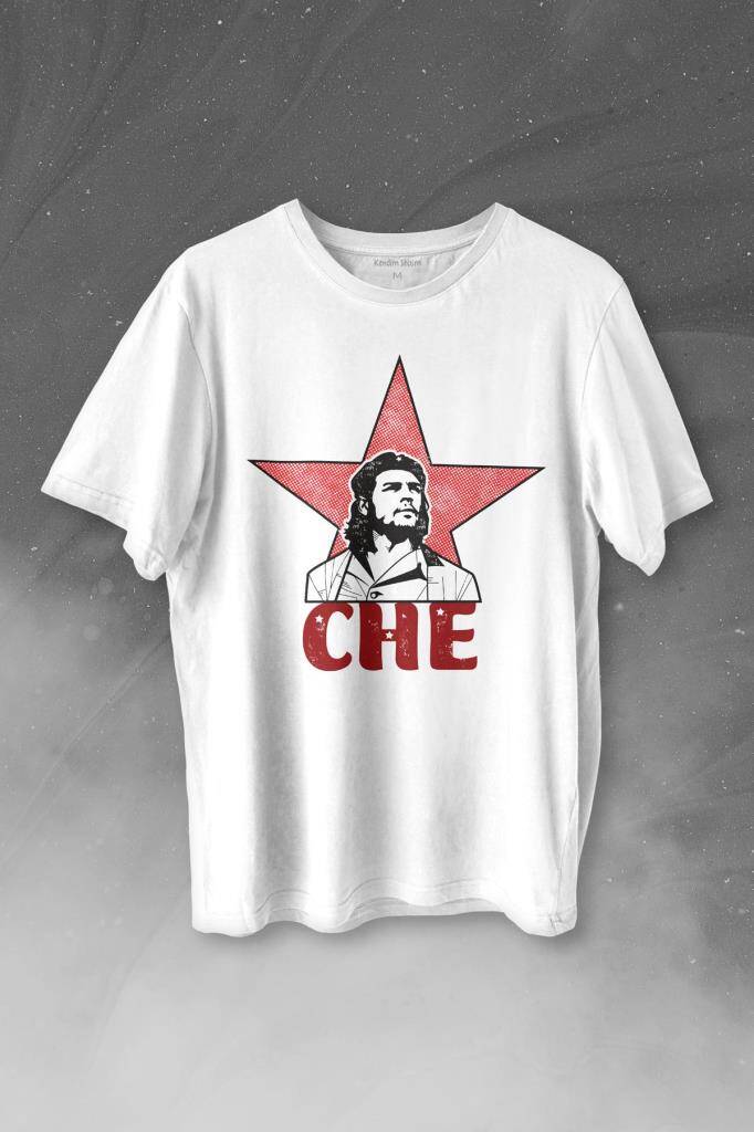 Ernesto Che Guevara Red Star Kırmızı Yıldız Baskılı Beyaz Tişört Unisex
