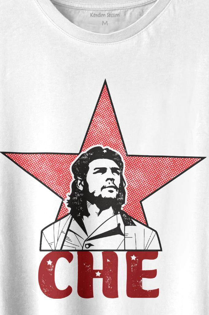 Ernesto Che Guevara Red Star Kırmızı Yıldız Baskılı Beyaz Tişört Unisex (1)