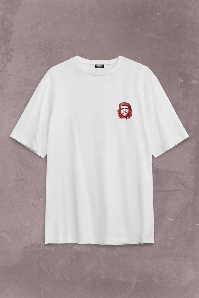 Ernesto Che Guevara Red Star Kırmızı Yıldız Sırt Ön Baskılı Beyaz Oversize Tişört Unisex (1)