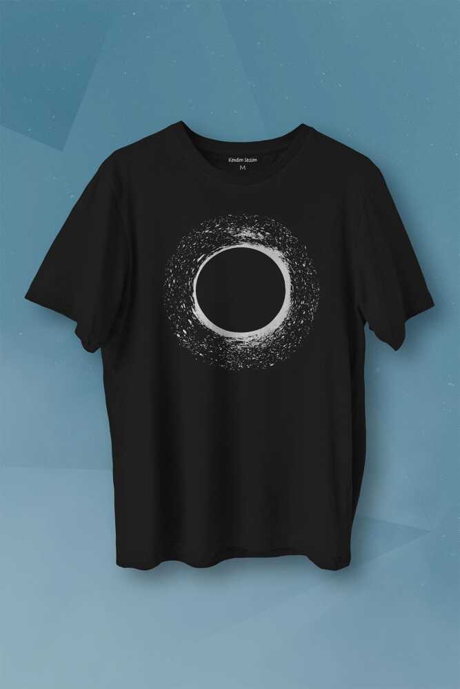 Evrende Kara Delik Uzay Zaman Cosmos Black Hole Baskılı Tişört Unisex