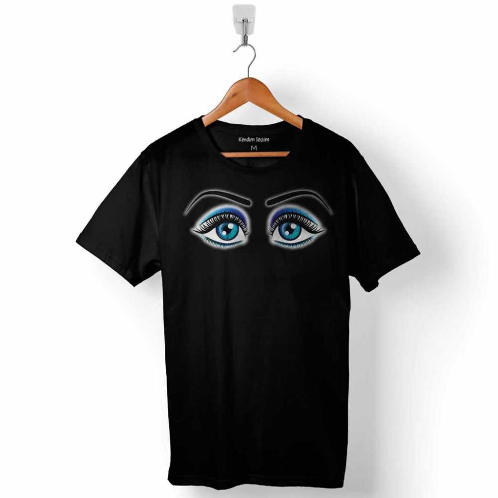 Eyelash Mavi Göz Extension Kaş Kirpik Eye Logo Baskılı Tişört Unisex