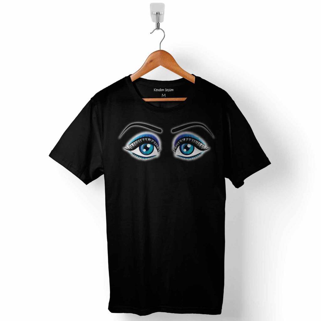 Eyelash Mavi Göz Extension Kaş Kirpik Eye Logo Baskılı Tişört Unisex