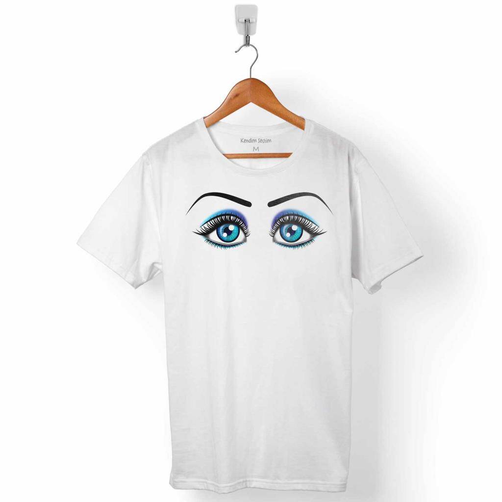 Eyelash Mavi Göz Extension Kaş Kirpik Eye Logo Erkek Tişört