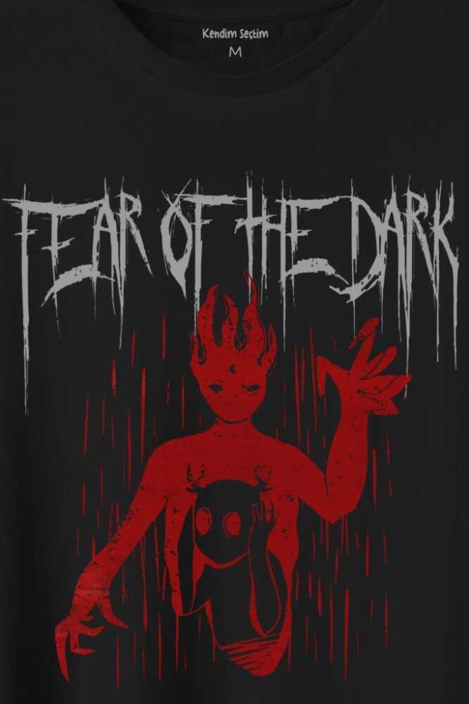 Fear Of The Dark Karanlık Gothic Urban Street Wear Baskılı Siyah Tişört Unisex (1)