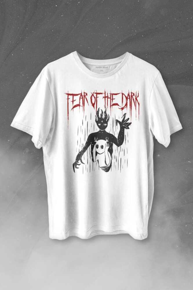 Fear Of The Dark Karanlık Gothic Urban Street Wear Baskılı Beyaz Tişört Unisex