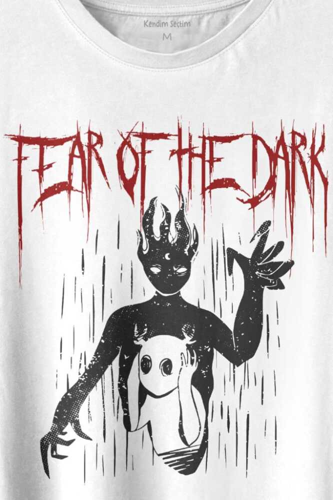 Fear Of The Dark Karanlık Gothic Urban Street Wear Baskılı Beyaz Tişört Unisex (1)