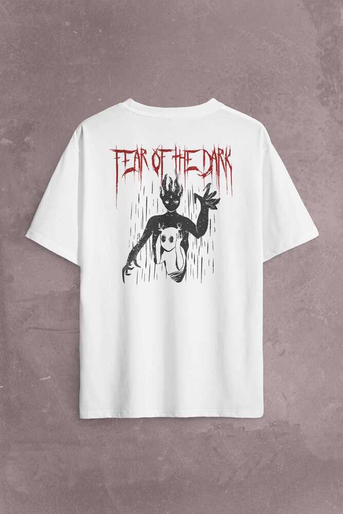Fear Of The Dark Karanlık Gothic Urban Street Wear Sırt Ön Baskılı Beyaz Oversize Tişört Unisex