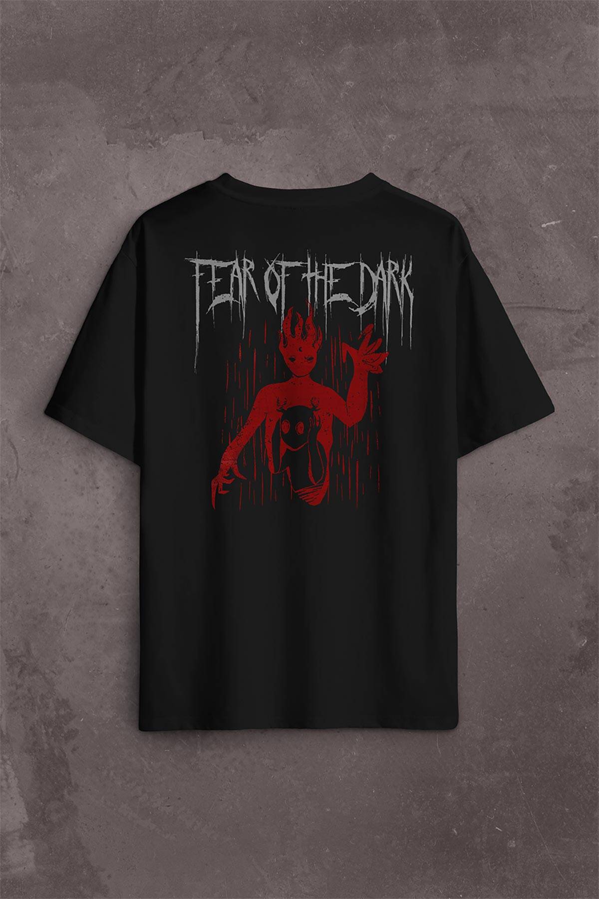 Fear Of The Dark Karanlık Gothic Urban Street Wear Sırt Ön Baskılı Siyah Oversize Tişört Unisex