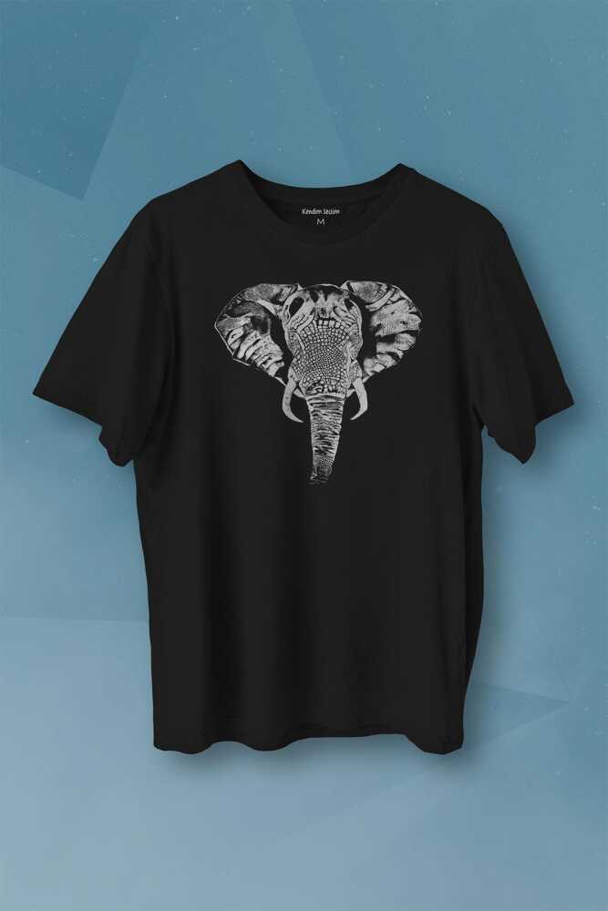Fil Silueti Elephant Animal Belgesel Doğa Çizim Baskılı Tişört Unisex