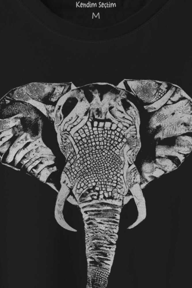Fil Silueti Elephant Animal Belgesel Doğa Çizim Baskılı Tişört Unisex (1)